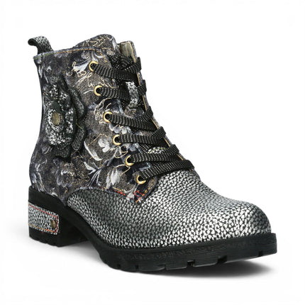 Laura Vita Women's Gothic Victorian Floral Grey Leather Lace-up Boots - Cocrailo-47
