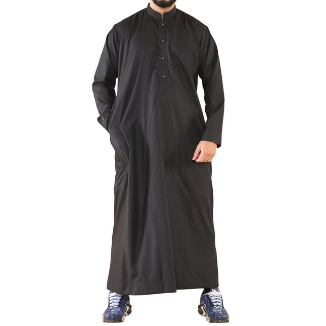 Mens Black Thobe Jubba Saudi Islamic Arabic Eid Cotton Kaftan Jubbah Umrah Robe
