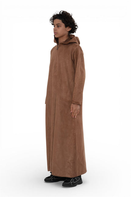 Kids Boys Hooded Eid Camel Brown Moroccan Jubba Robe Ramadan Eid Thobe - K-HM12