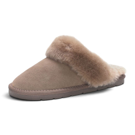 Women's Genuine Sheepskin Taupe Suede Mule Winter Slippers - Luna