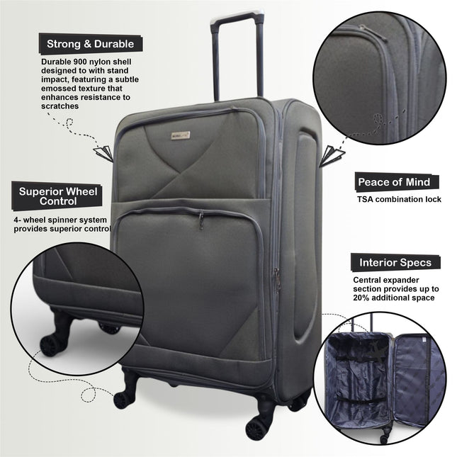 Expandable Soft Shell Cabin Suitcase 50.5 x 37 x 26 cm Luggage Suitable for Easyjet, Ryanair