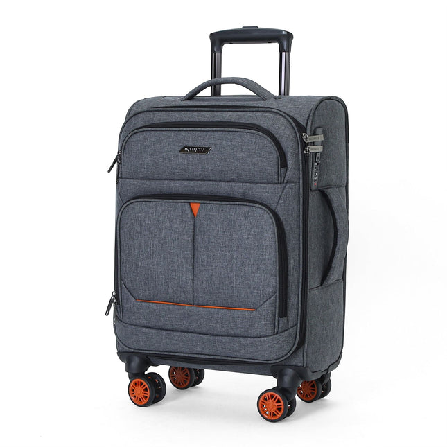 Soft Shell Linen Cabin Suitcase 56x37x24cm 8 Wheel Hand Luggage