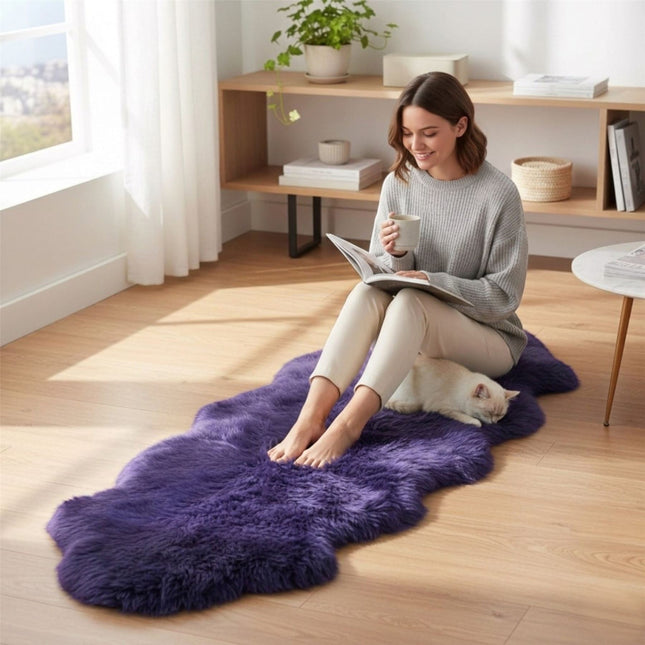 Genuine Sheepskin Violet Double Natural Fluffy Silky Soft Real Wool Rug