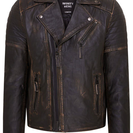 Mens Slim Fit Brando Style Double Cross Zip 100% Leather Biker Jacket