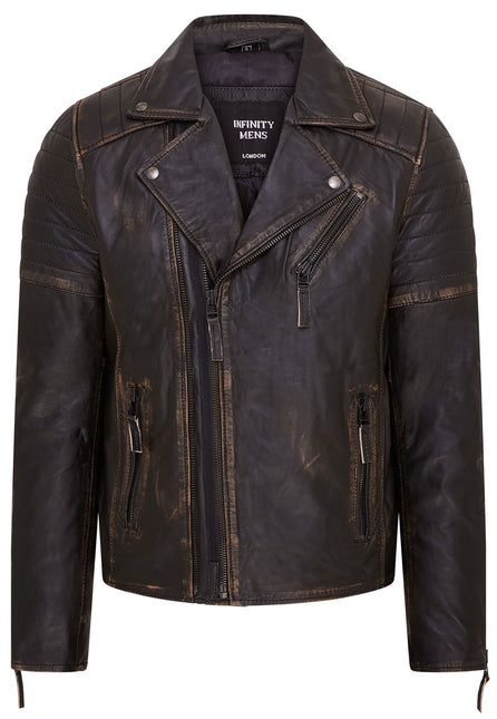 Mens Slim Fit Brando Style Double Cross Zip 100% Leather Biker Jacket