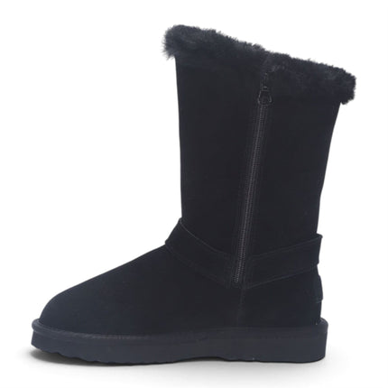 Women's Black Genuine Sheepskin Suede Calf Winter Warm Boots - Redwood