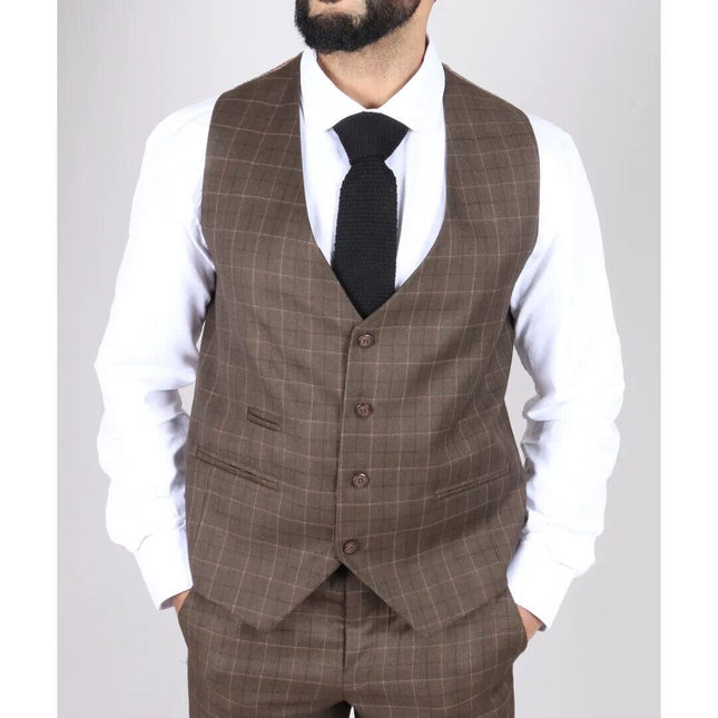 Mens IM2 Classic Plain Brown 3 Piece Suit