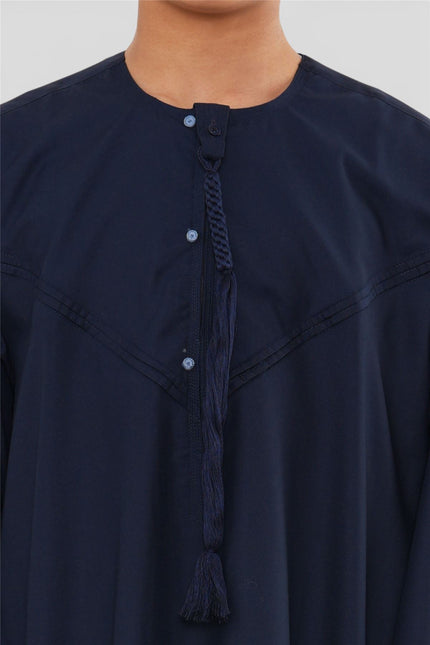 Kids Boys Eid Navy Blue Moroccan Jubba Robe Djellaba Ramadan Eid Thobe - K-HM11
