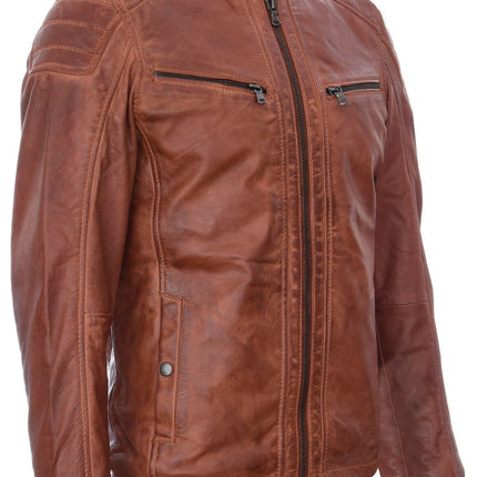 Mens Leather Jacket Vintage Quilted Retro Racing Zipped Biker - San Marino