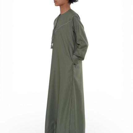 Kids Boys Ramadan Eid Olive Green Moroccan Jubba Robe Djellaba Thobe - K-TT008