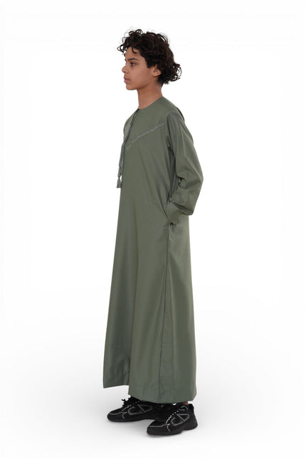 Kids Boys Ramadan Eid Olive Green Moroccan Jubba Robe Djellaba Thobe - K-TT008
