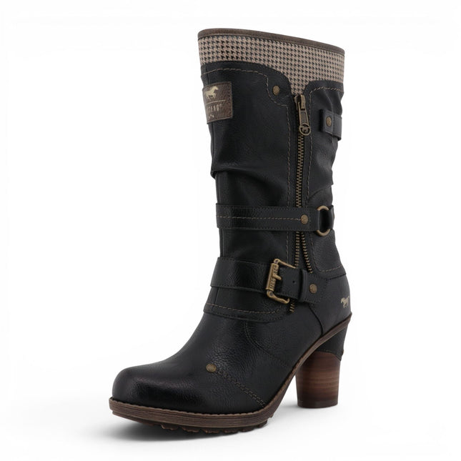 Mustang Women's Black Mid-Calf Heeled Long Boots - M0162001