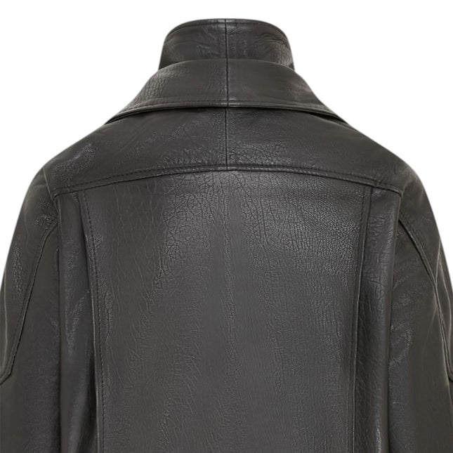 Womens Black Lamb Leather Biker Blouson Oversized Jacket - Big Bomber