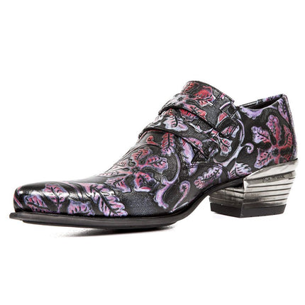 New Rock Vintage Red Floral Leather Buckle Shoes - 7960-S6