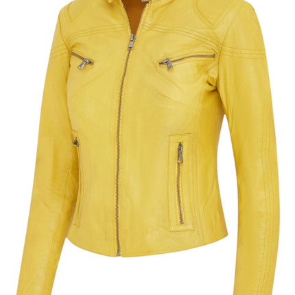 Womens Slim-Fit Leather Biker Jacket-Maldon