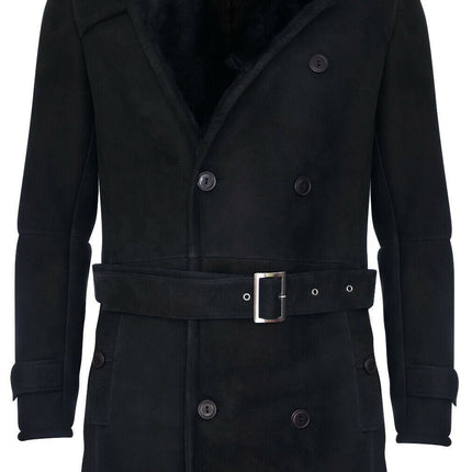 Mens Shearling Sheepskin Suede Pea Coat-Cali
