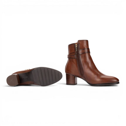 Pikolinos Women's Brown Leather Ankle Heeled Boots - Calafat