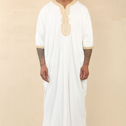 Men's White Moroccan Thobe Jubba Robe Eid Djellaba Gandoura