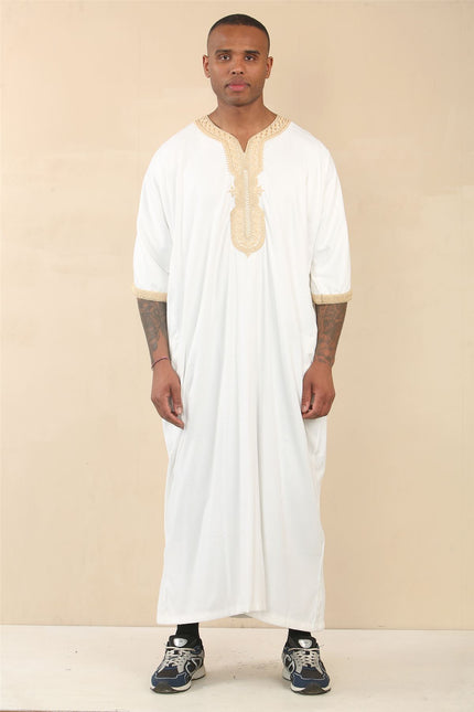 Men's White Moroccan Thobe Jubba Robe Eid Djellaba Gandoura