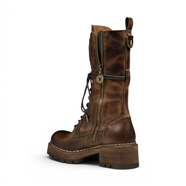 Windsorsmith Women's Brown Leather Lace-up Long Combat Boots - Roam