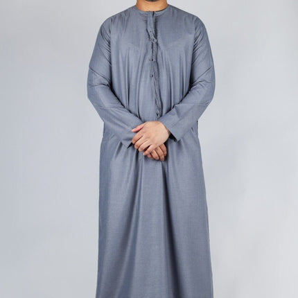 Men's Grey Thobe Emirati Islamic Jubba Robe Eid Tassel Slim Fit