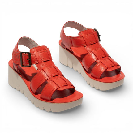Fly London Women's YUDD236FLY Devil Red Leather Wedge Sandals