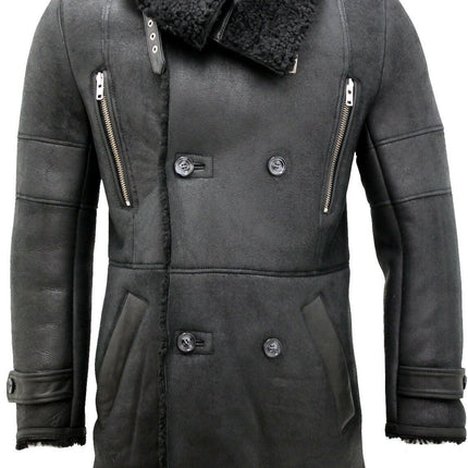 Mens Double Breasted Sheepskin Reefer Coat-Candon