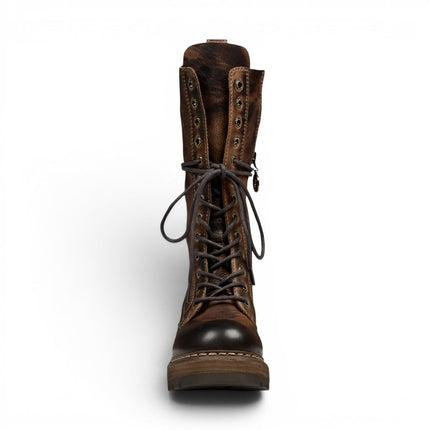 Windsorsmith Women's Brown Leather Lace-up Long Combat Boots - Roam