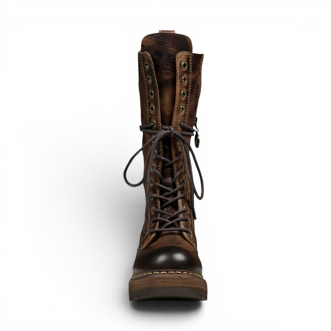 Windsorsmith Women's Brown Leather Lace-up Long Combat Boots - Roam