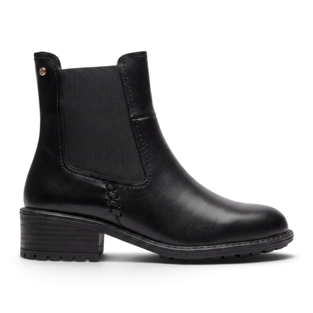 Pikolinos Women's Black Leather Chelsea Heeled Ankle Boots - Medina
