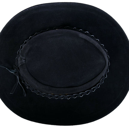 Australian Black Western Style Cowboy Outback Real Suede Leather Aussie Bush Hat