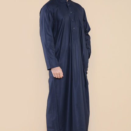 Mens Navy Thobe Jubba Saudi Islamic Arabic Eid Cotton Kaftan Jubbah Umrah Robe