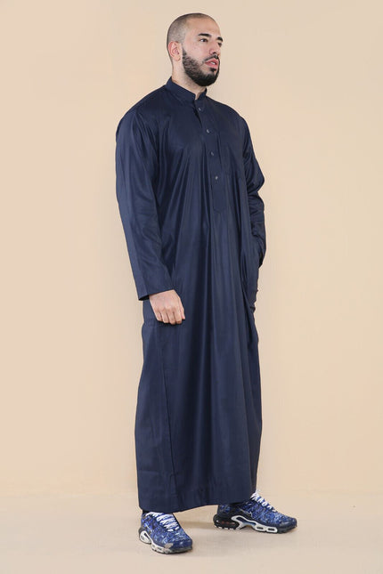 Mens Navy Thobe Jubba Saudi Islamic Arabic Eid Cotton Kaftan Jubbah Umrah Robe