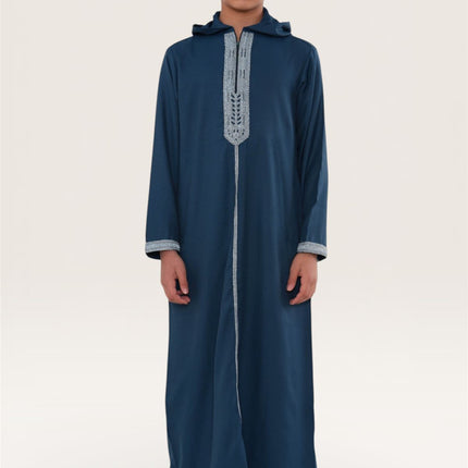 Kids Boys Aqua Blue Eid Hooded Moroccan Thobe Robe Djellaba Ramadan Jubba- K-HM3