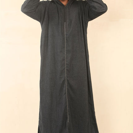Men's Black Hooded Moroccan Thobe Djellaba Jubba Robe Eid