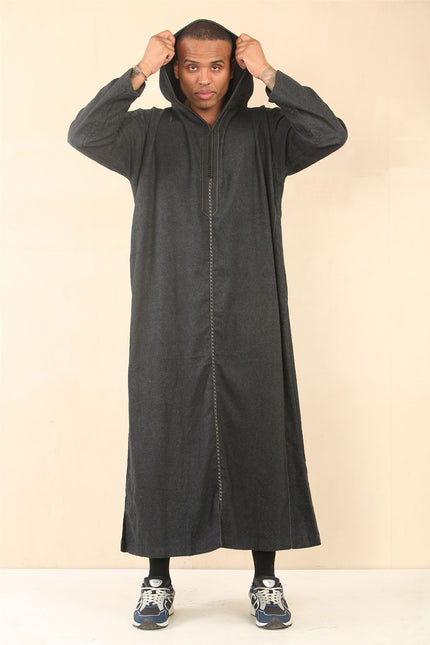 Men's Black Hooded Moroccan Thobe Djellaba Jubba Robe Eid