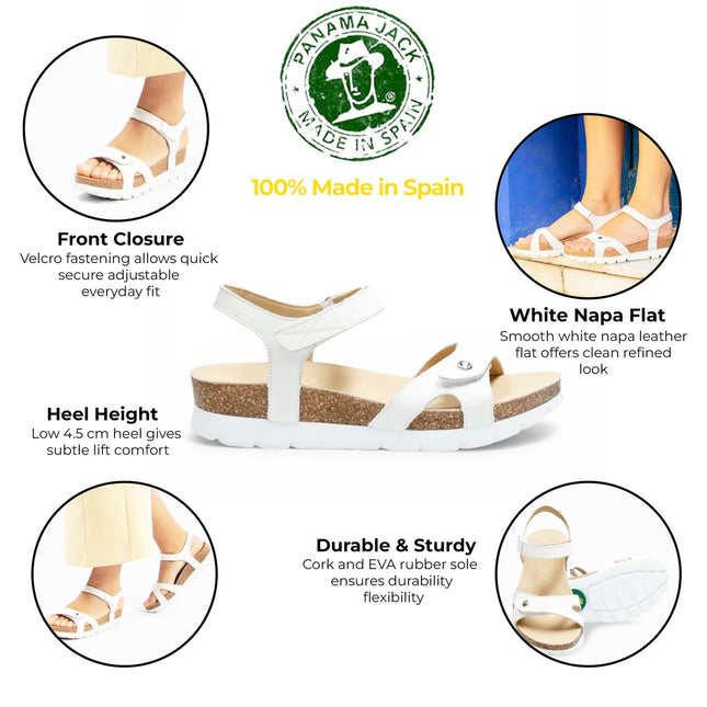 Panama Jack Women's Wedge White Leather Platform Sandals -  Sulia B1