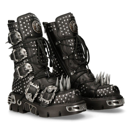 New Rock Black Leather Studded Gothic Boots - 1535-S1