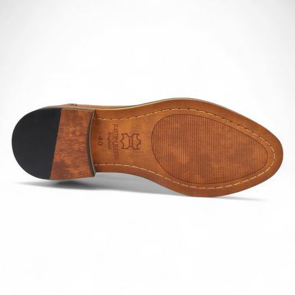Justin Reess Men's Brown Leather Iconic Print Brogue Dress Shoes - Scott