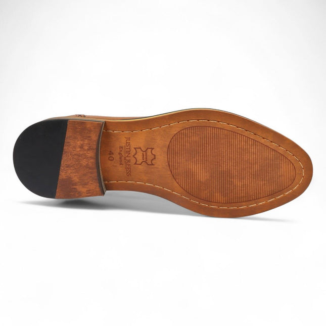 Justin Reess Men's Brown Leather Iconic Print Brogue Dress Shoes - Scott