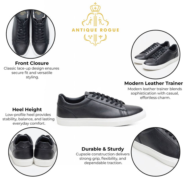 Antique Rogue Men’s Black Leather Trainer Sneaker Shoes - Gibbs