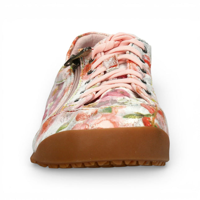 Laura Vita Women's Tivanao-05 Rose Pink Floral Leather Trainers Zip Sneaker Shoes