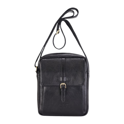 Genuine Leather Black Vintage Crossbody Messenger Travel Bag - Ashby