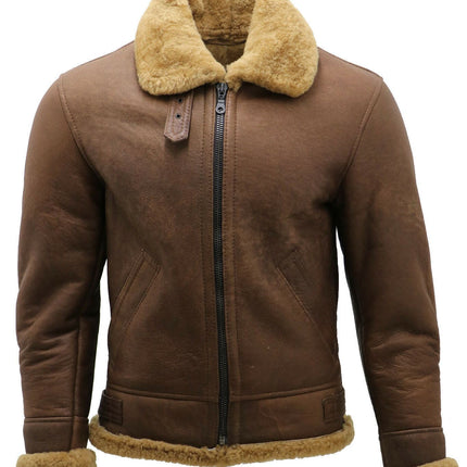 Mens B3 WW2 Sheepskin Leather Flying Aviator Jacket-Houston