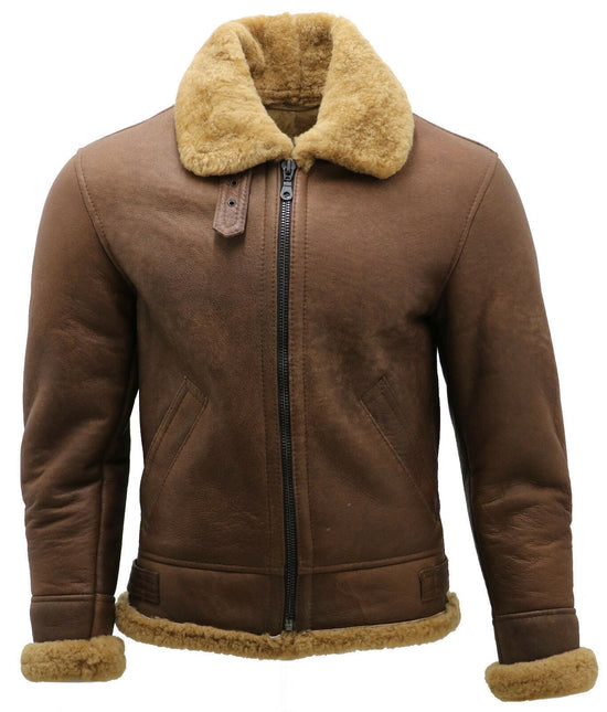 Mens B3 WW2 Sheepskin Leather Flying Aviator Jacket-Houston