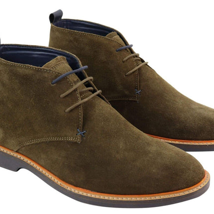 Mens Khaki Suede Lace Up Chukka Boots