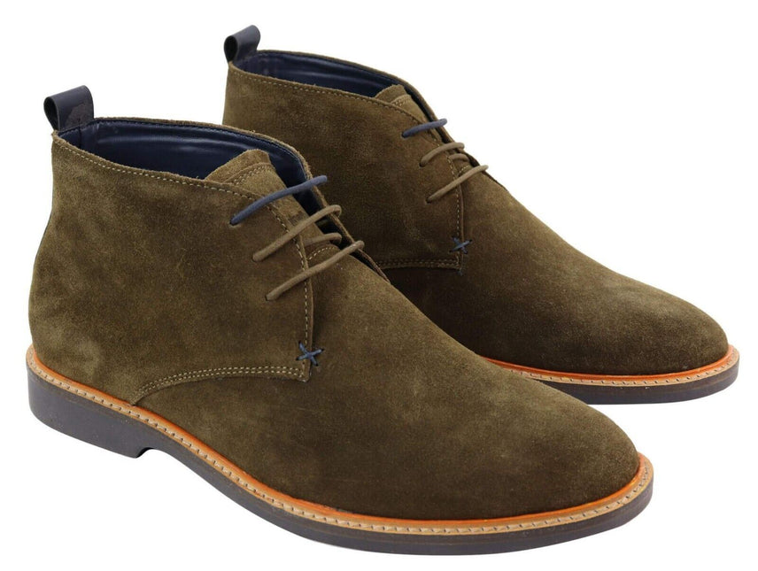 Mens Khaki Suede Lace Up Chukka Boots