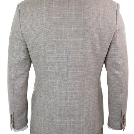 Mens 3 Piece Beige Tweed Check Vintage Retro Suit