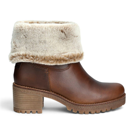 Panama Jack Women's Bark Brown Leather Waterproof Warm Heeled Boots - Piola B8