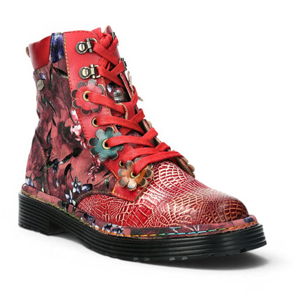 Laura Vita Women's Gothic Victorian Floral Red Leather Lace-Up Boots - Incaso-39